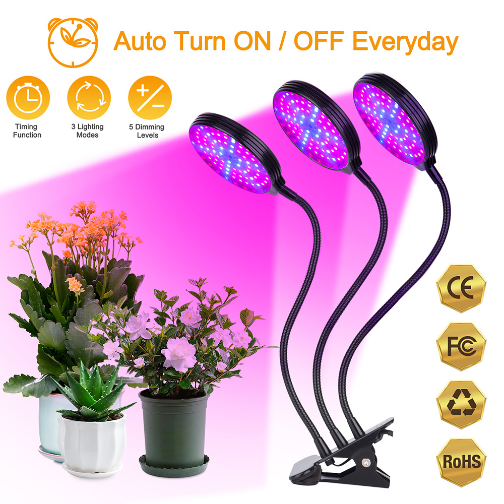 Gostoto Plant Grow Light Adjustable Gooseneck with Desk Clip 15W 30W 45W 60W Full Spectrum Waterproof LED Grow Lights for Indoor Plants with Timer 4/8/12H 5 Dimmable Levels 3 Switch Modes